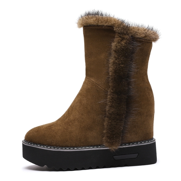 Womens Wedge Winter Warm Faux Fur Ankle Boots - Picture 5 of 8